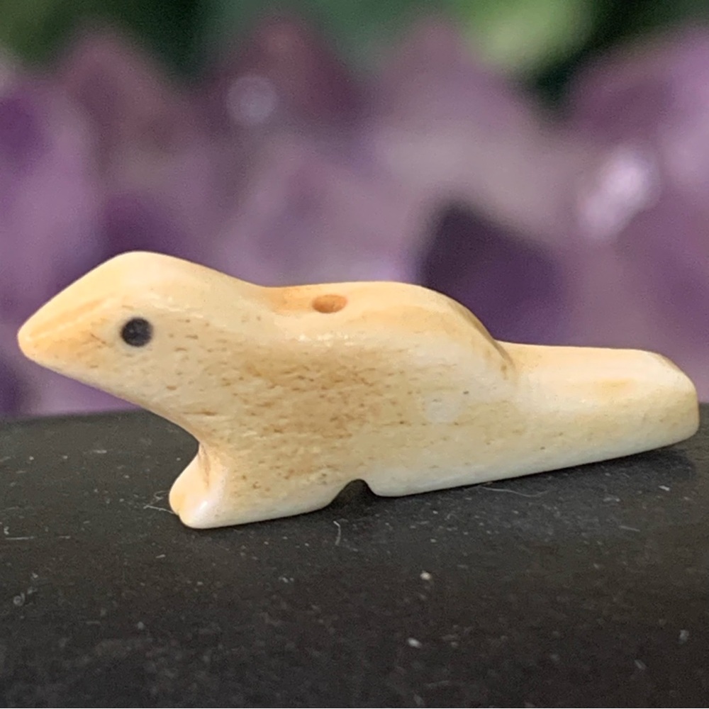 Vintage Otter Bone Bead Native American Style Carved Miniature Fetish Animal .9"